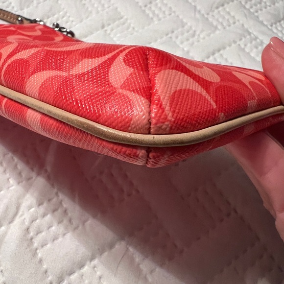 Coach Signature Print Red and Pink Wristlet - Picture 12 of 13
